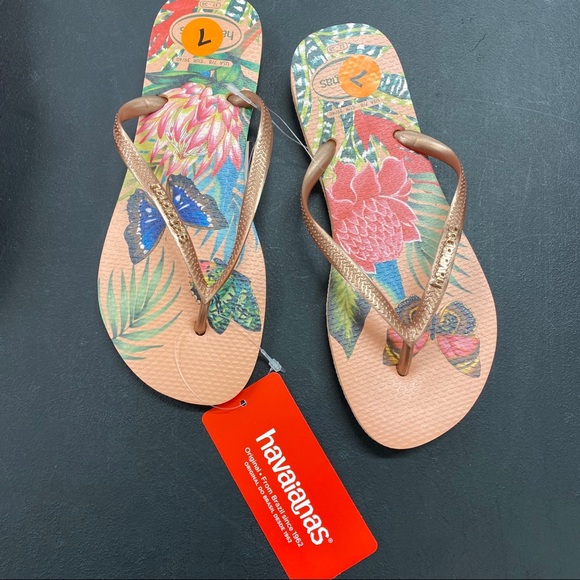 Havaianas Slim Rose Gold Butterfly Flip Flops - Picture 2 of 5